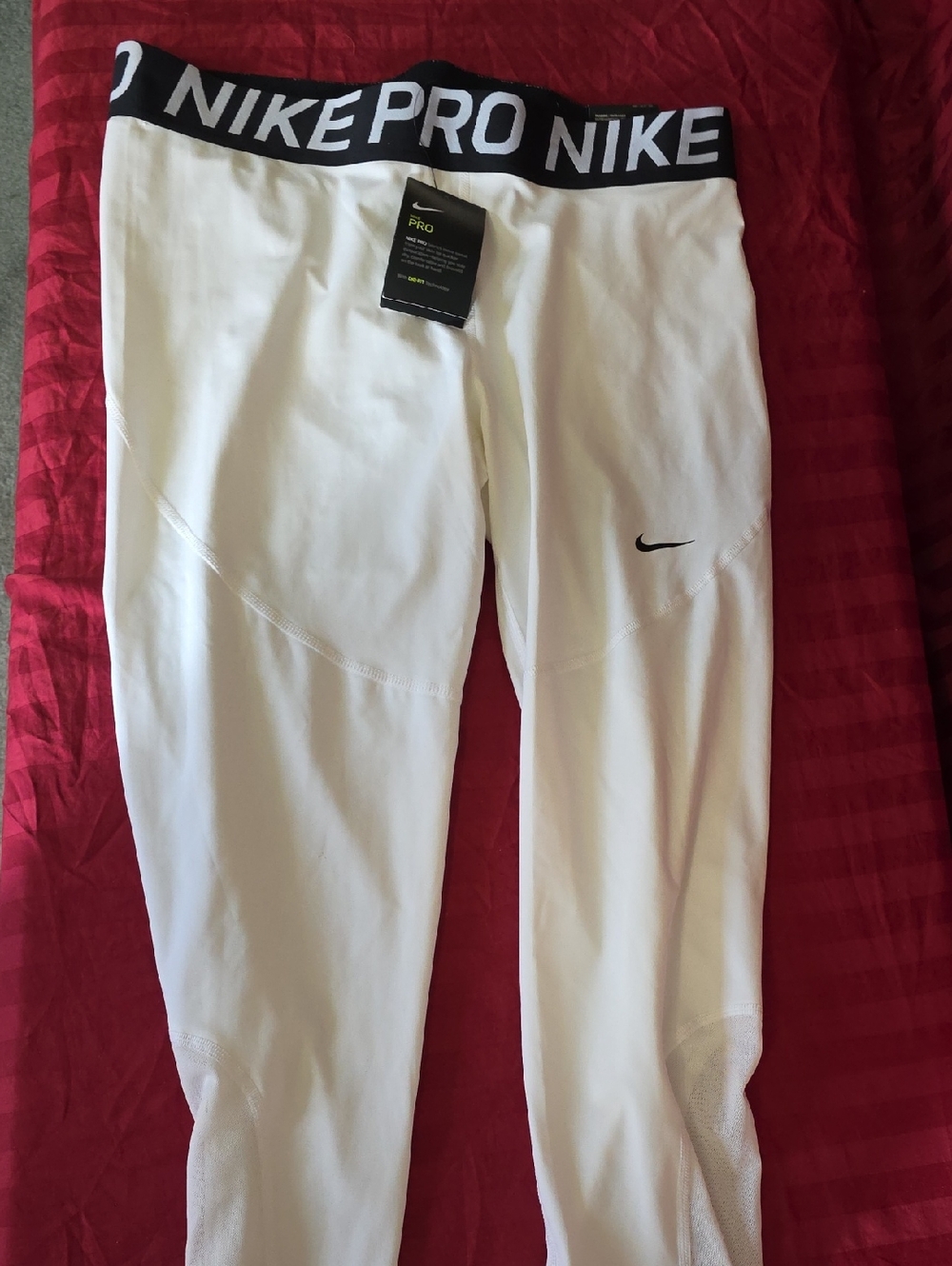 Nike White Compression Leggings with Black NIKE PRO Waistband